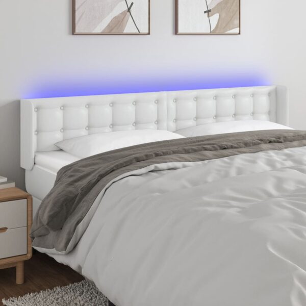 vidaXL LED Headboard White 79.9"x6.3"x30.7"/34.6" Faux Leather