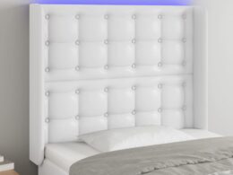 vidaXL LED Headboard White 40.6"x6.3"x46.5"/50.4" Faux Leather