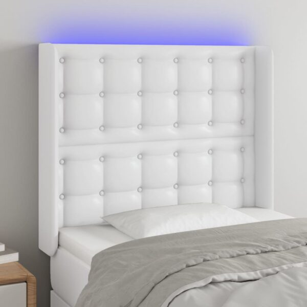 vidaXL LED Headboard White 40.6"x6.3"x46.5"/50.4" Faux Leather