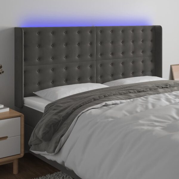 vidaXL LED Headboard Dark Gray 72"x6.3"x46.5"/50.4" Velvet
