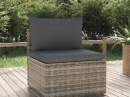 vidaXL Patio Middle Sofa with Cushion Gray 22.4"x22.4"x22" Poly Rattan
