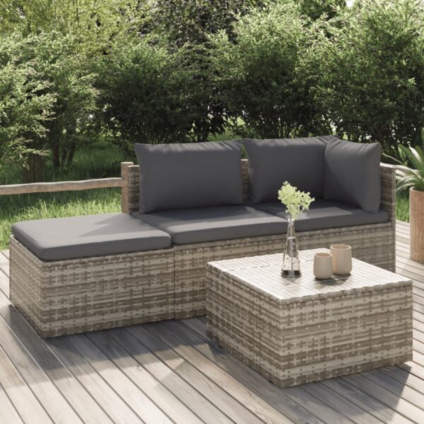 vidaXL 4 Piece Patio Lounge Set with Cushions Gray Poly Rattan