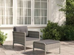 vidaXL 2 Piece Patio Lounge Set with Cushions Gray Poly Rattan