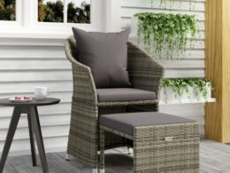 vidaXL 2 Piece Patio Lounge Set with Cushions Gray Poly Rattan