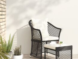 vidaXL 2 Piece Patio Lounge Set with Cushions Black Poly Rattan