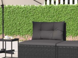 vidaXL Patio Middle Sofa with Cushions Black Poly Rattan