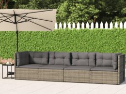 vidaXL 4 Piece Patio Lounge Set with Cushions Gray Poly Rattan