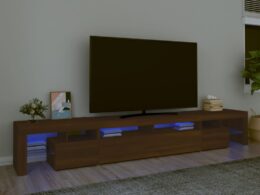 vidaXL TV Stand with LED Lights Brown Oak 102.4"x14.4"x15.7"