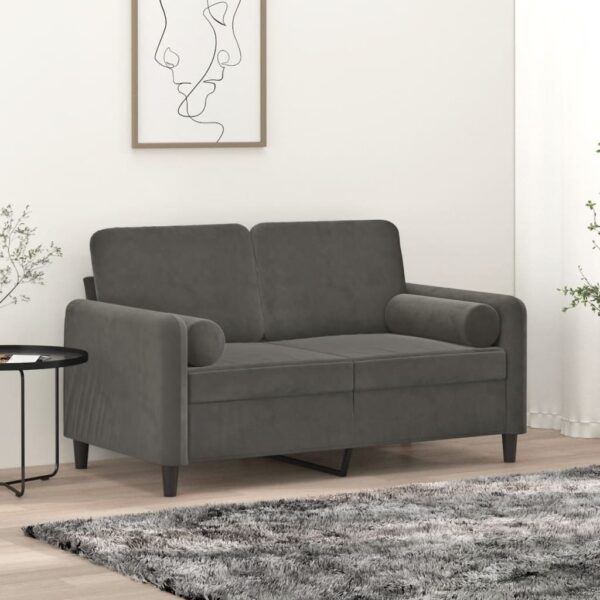 vidaXL 2-Seater Sofa with Pillows&Cushions Dark Gray 47.2" Velvet