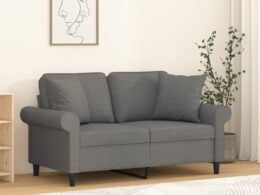 vidaXL 2-Seater Sofa with Pillows&Cushions Dark Gray 47.2" Fabric