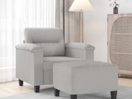 vidaXL Sofa Chair with Footstool Light Gray 23.6" Microfiber Fabric