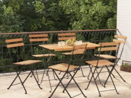 vidaXL 7 Piece Folding Bistro Set Solid Wood Acacia and Steel