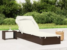 vidaXL Sunbed with Foldable Roof Brown 83.9"x24.8"x38.2" Poly Rattan