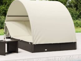 vidaXL 2-Person Sunbed with Round Roof Black 83.1"x44.1"x55.1" Poly Rattan