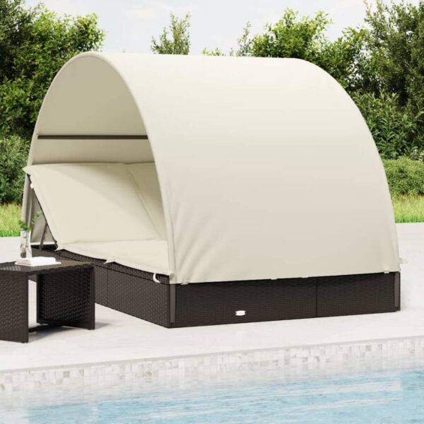 vidaXL 2-Person Sunbed with Round Roof Black 83.1"x44.1"x55.1" Poly Rattan