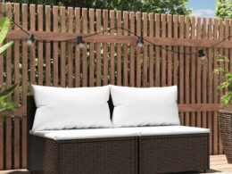 vidaXL Patio Middle Sofas with Cushions 2 pcs Brown Poly Rattan