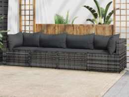 vidaXL 4 Piece Patio Lounge Set with Cushions Gray Poly Rattan