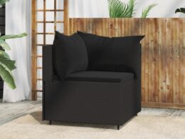 vidaXL Patio Corner Sofa with Cushions Black Poly Rattan