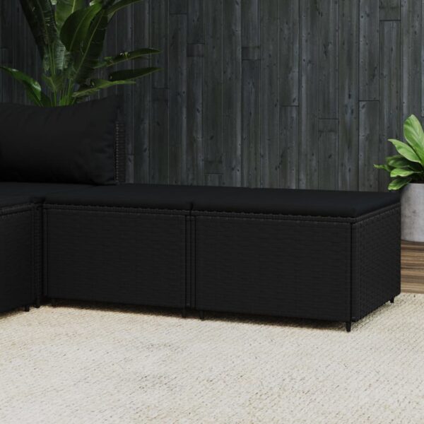 vidaXL Patio Footrests with Cushions 2 pcs Black Poly Rattan