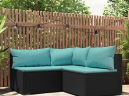 vidaXL 3 Piece Patio Lounge Set with Cushions Black Poly Rattan