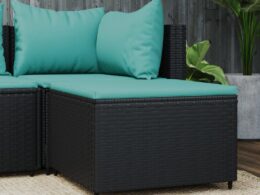 vidaXL Patio Footrest with Cushion Black Poly Rattan