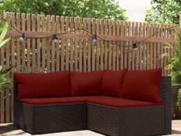 vidaXL 3 Piece Patio Lounge Set with Cushions Brown Poly Rattan