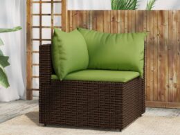 vidaXL Patio Corner Sofa with Cushions Brown Poly Rattan