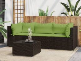 vidaXL 4 Piece Patio Lounge Set with Cushions Brown Poly Rattan