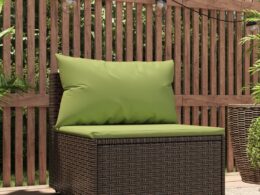 vidaXL Patio Middle Sofa with Cushions Brown Poly Rattan