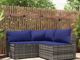vidaXL 3 Piece Patio Lounge Set with Cushions Gray Poly Rattan