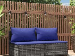 vidaXL Patio Middle Sofas with Cushions 2 pcs Gray Poly Rattan