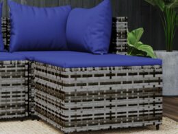 vidaXL Patio Footrest with Cushion Gray Poly Rattan