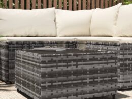vidaXL Square Patio Coffee Table Gray 19.7"x19.7"x11.8" Poly Rattan