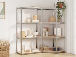 vidaXL 4-Layer Shelves 2 pcs Silver Steel&Engineered Wood