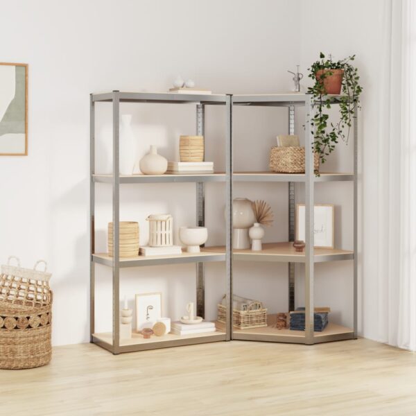 vidaXL 4-Layer Shelves 2 pcs Silver Steel&Engineered Wood