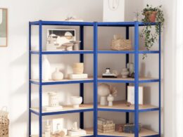 vidaXL 5-Layer Shelves 2 pcs Blue Steel&Engineered Wood