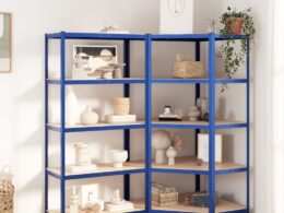 vidaXL 5-Layer Shelves 2 pcs Blue Steel&Engineered Wood