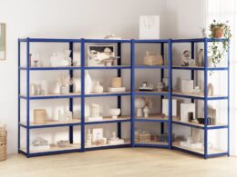 vidaXL 5-Layer Shelves 4 pcs Blue Steel&Engineered Wood
