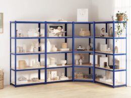 vidaXL 5-Layer Shelves 4 pcs Blue Steel&Engineered Wood