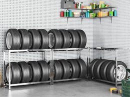 vidaXL 2-Layer Tire Racks 3 pcs Silver 43.3"x15.7"x43.3" Steel