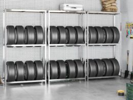 vidaXL 2-Layer Tire Racks 3 pcs Silver 43.3"x15.7"x70.9" Steel