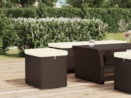 vidaXL Ottoman with Cushion Brown 15.7"x11.8"x15.7" Poly Rattan