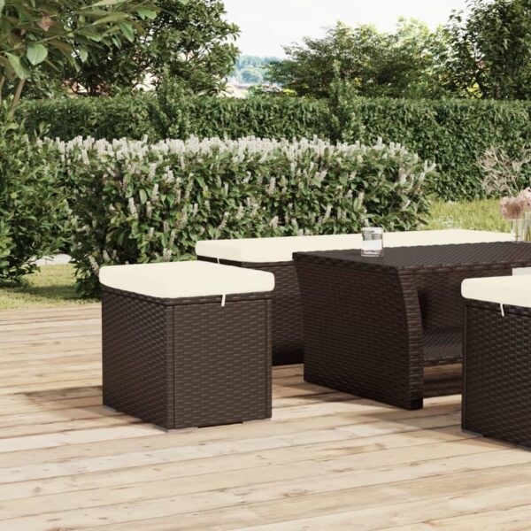 vidaXL Ottoman with Cushion Brown 15.7"x11.8"x15.7" Poly Rattan