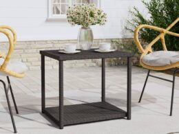 vidaXL Side Table Black 21.7"x17.7"x19.3" Poly Rattan