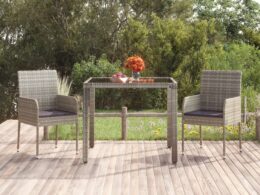 vidaXL Patio Chairs with Cushions 2 pcs Poly Rattan Gray
