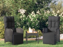vidaXL Patio Reclining Chairs with Cushions 2 pcs Poly Rattan Black