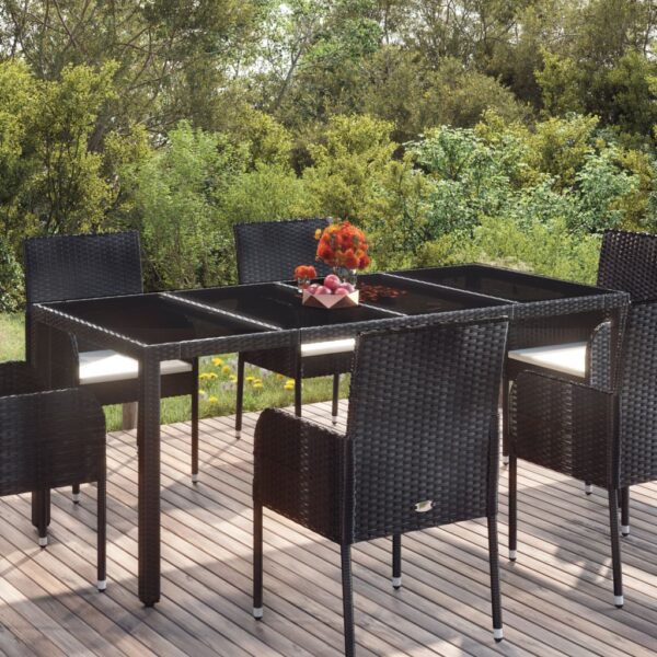 vidaXL Patio Table with Glass Top Black 74.8"x35.4"x29.5" Poly Rattan