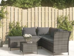 vidaXL 4 Piece Patio Lounge Set with Cushions Gray Poly Rattan