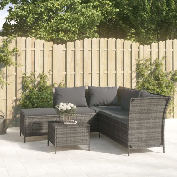 vidaXL 4 Piece Patio Lounge Set with Cushions Gray Poly Rattan