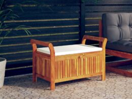 vidaXL Patio Storage Bench with Cushion 35.8" Solid Wood Acacia
